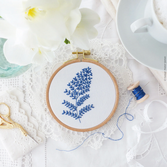 Tamar ~ Blue Leaves 4" Embroidery Kit