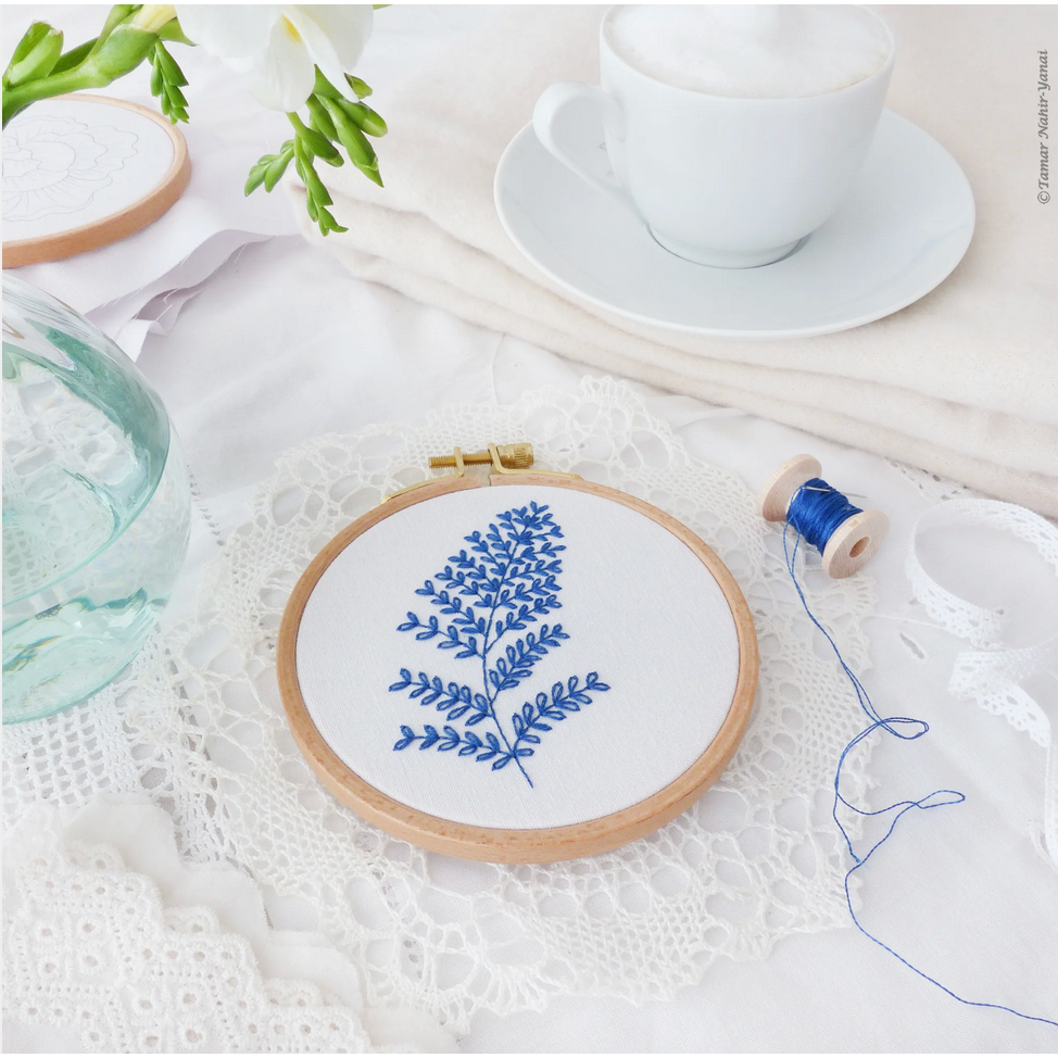 Tamar ~ Blue Leaves 4" Embroidery Kit