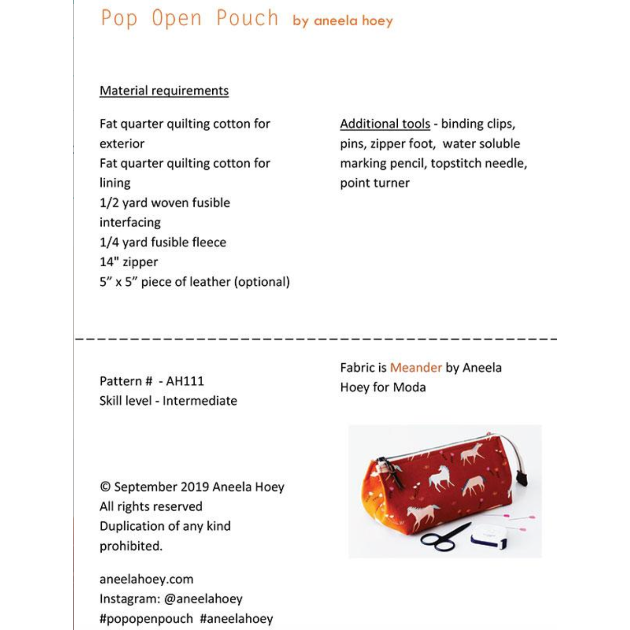 Aneela Hoey ~ Pop Open Pouch Pattern