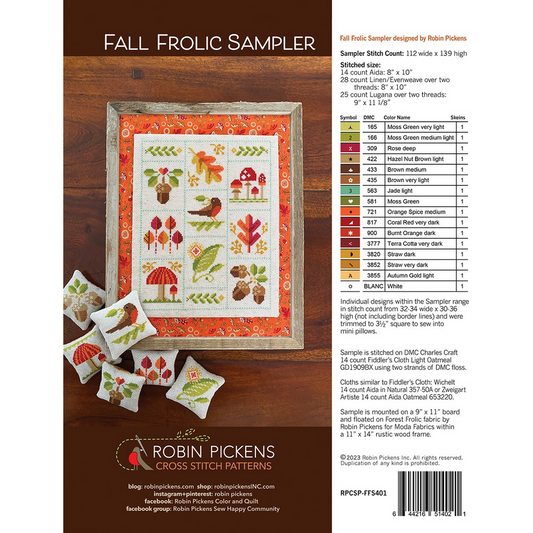 Robin Pickens ~ Fall Frolic Sampler Cross Stitch Pattern