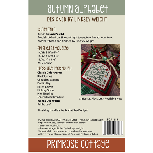 Primrose Cottage ~ Autumn Alphabet Pattern