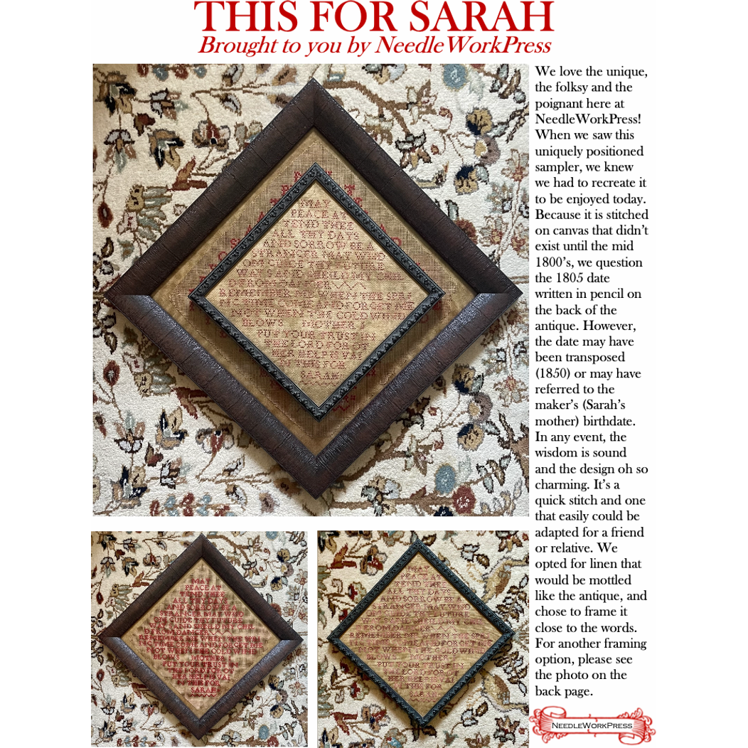 NeedleWorkPress ~ This For Sarah Sampler Pattern