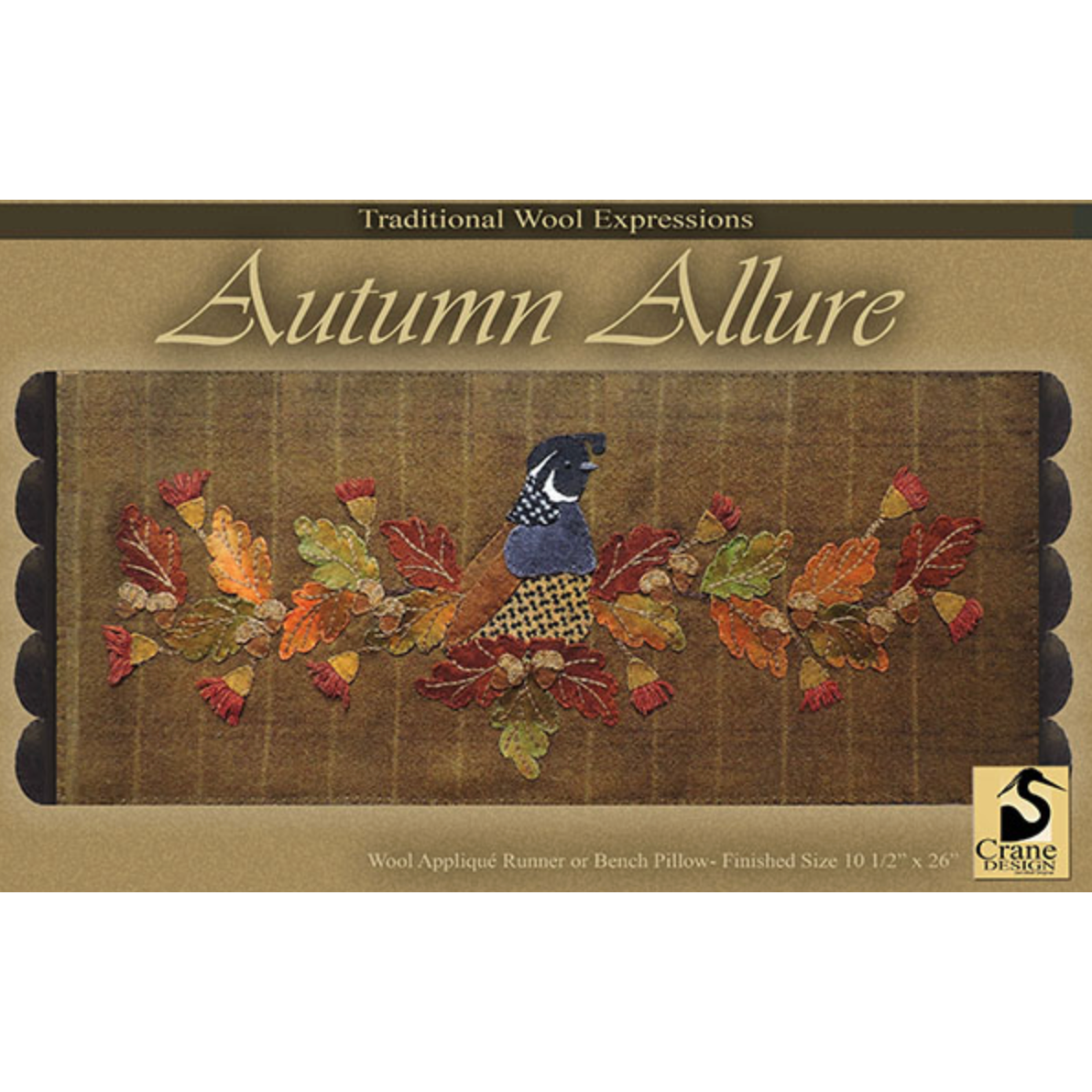 Crane Design ~ Autumn Allure Wool Applique Pattern and/or Kit