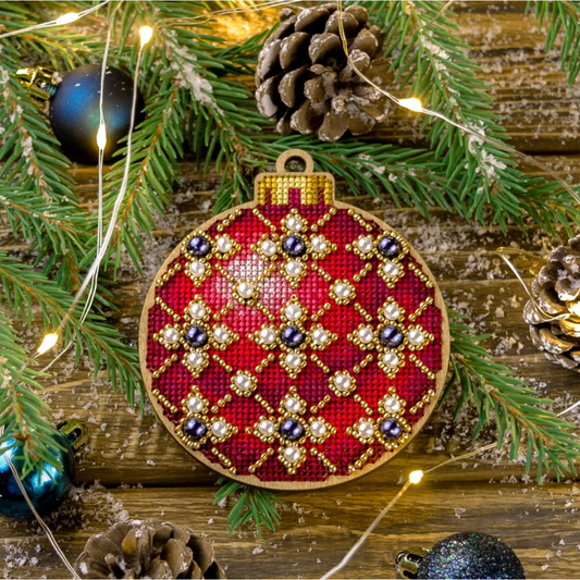 Wonderland ~ Red Christmas Ball Stitched Ornament Kit FLW-009