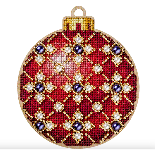 Wonderland ~ Red Christmas Ball Stitched Ornament Kit FLW-009