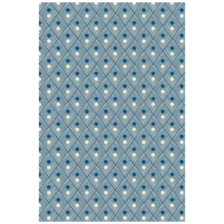 Sajou Oilcloth Fabric | Blue Motif on Ecru