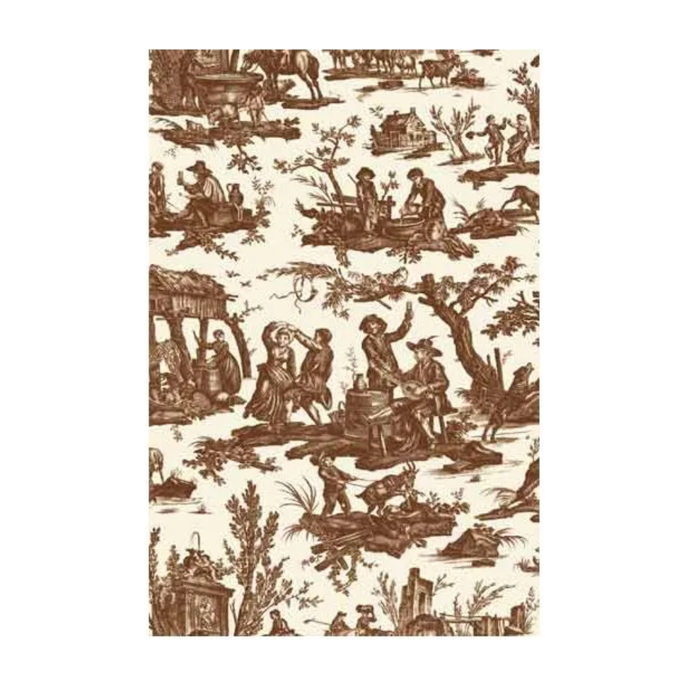 Sajou Oilcloth Fabric | Brown Toile de Jouy