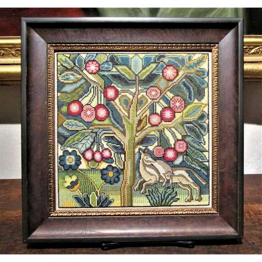 The Scarlet Letter ~ Fruit Tree with Two Animals circa 1690 Reproduction Sampler Pattern