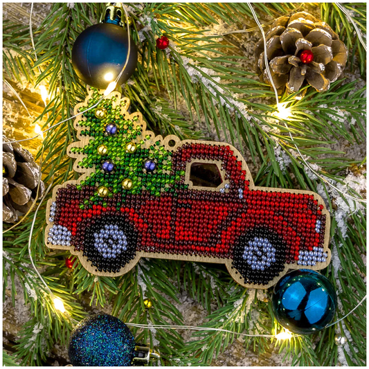 Wonderland ~ Red Pickup Truck Bead Embroidery Ornament Kit FLK-382