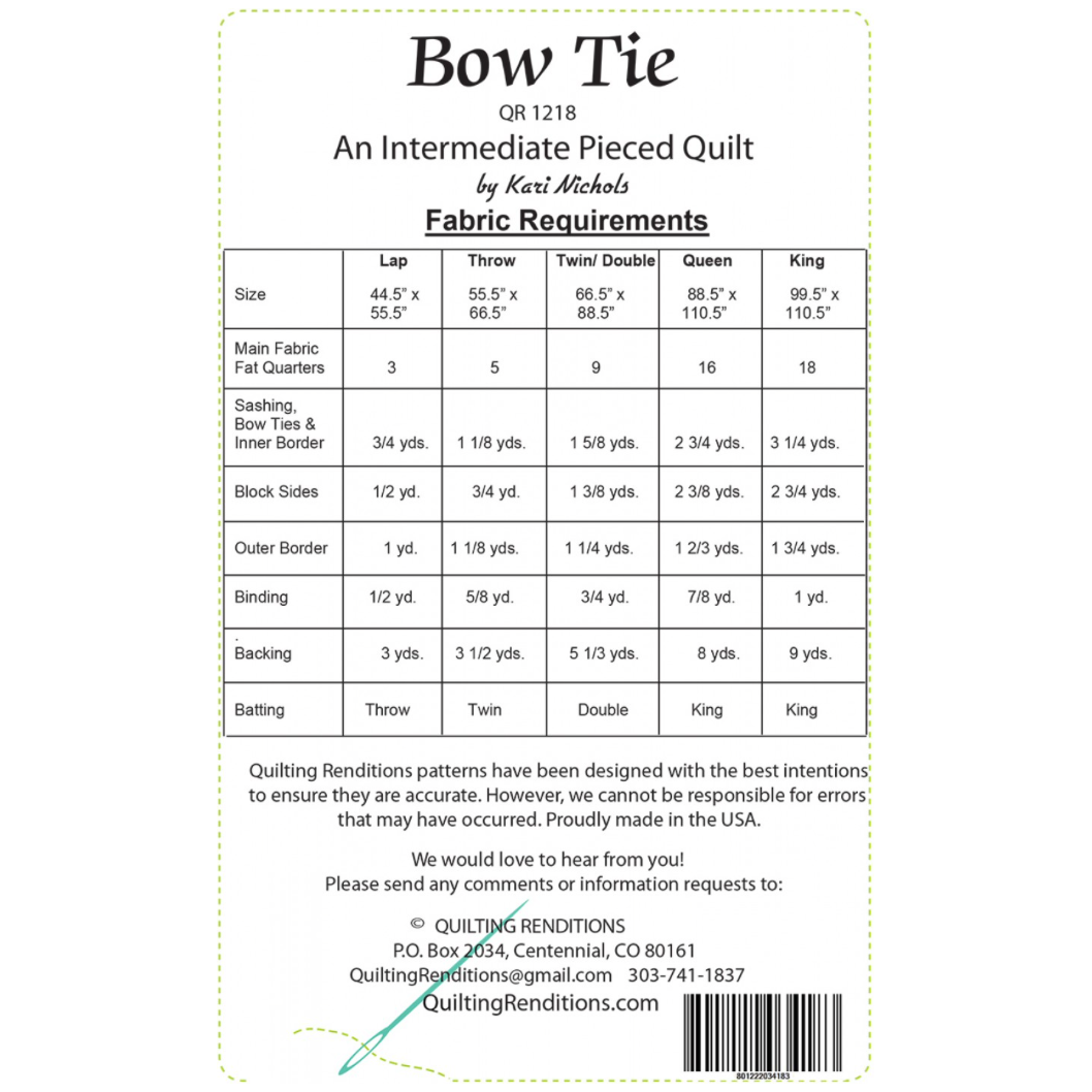 Quilting Renditions ~ Bow Tie Quilt Pattern
