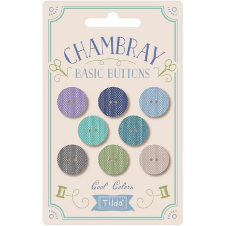 Tilda- Chambray Buttons Cool Colors 16mm 8pc