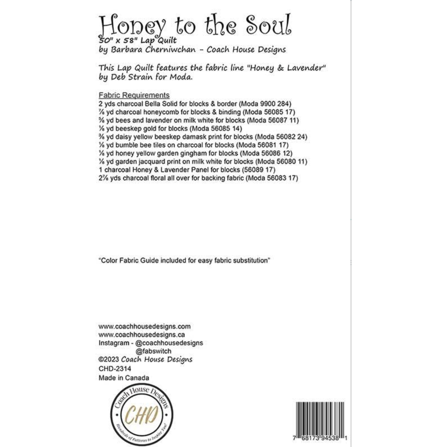 Coach House Designs ~ Honey to the Soul Quilt Pattern or Kit