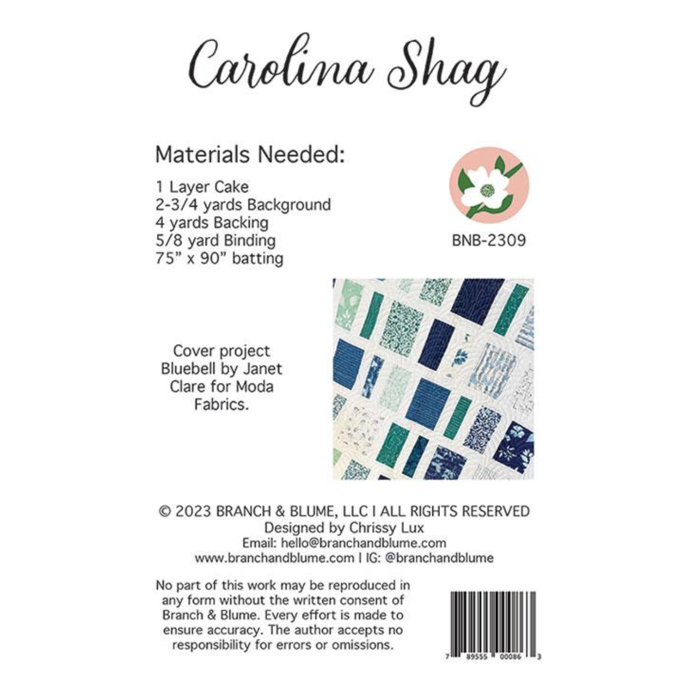 Branch & Blume ~ Carolina Shag Quilt Pattern