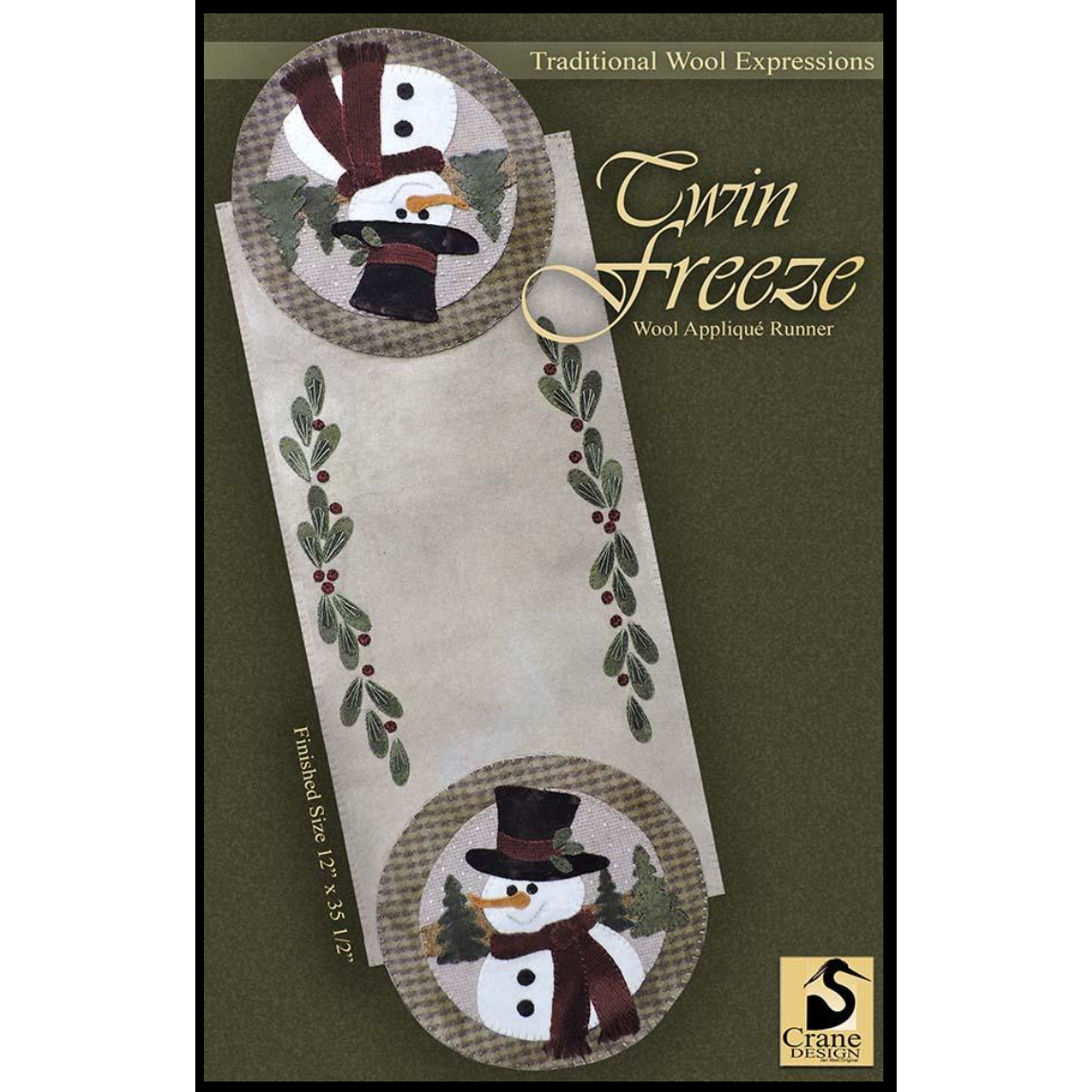 Crane Design ~ Twin Freeze Table Runner Wool Applique Pattern