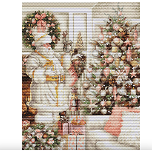 Luca-S | White Santa With Christmas Tree Cross Stitch Kit BU5019L