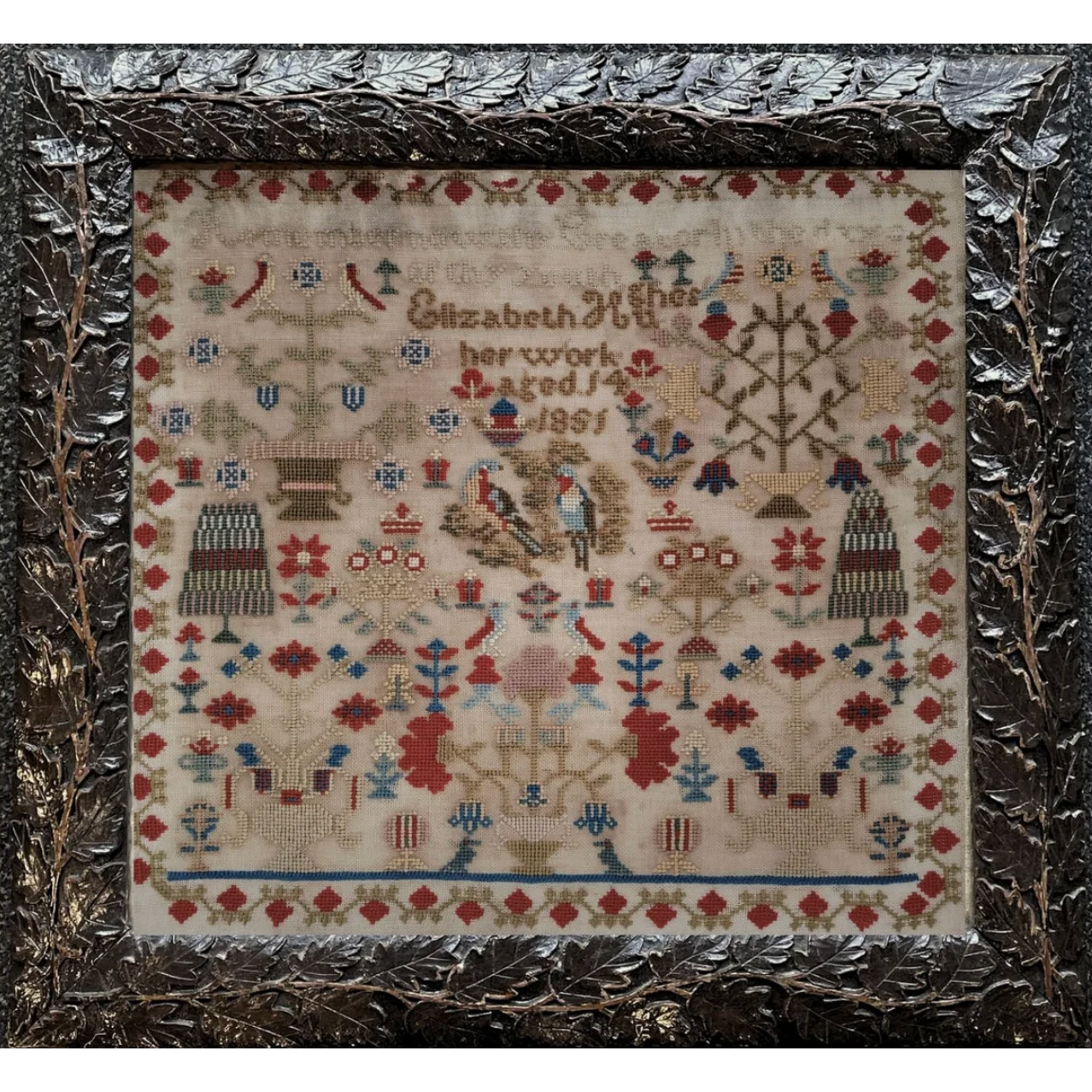 The Wishing Thorn | Elizabeth Hughes 1851 Reproduction Sampler