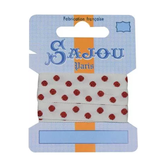 Cotton ribbon Red polka dot - 1m card