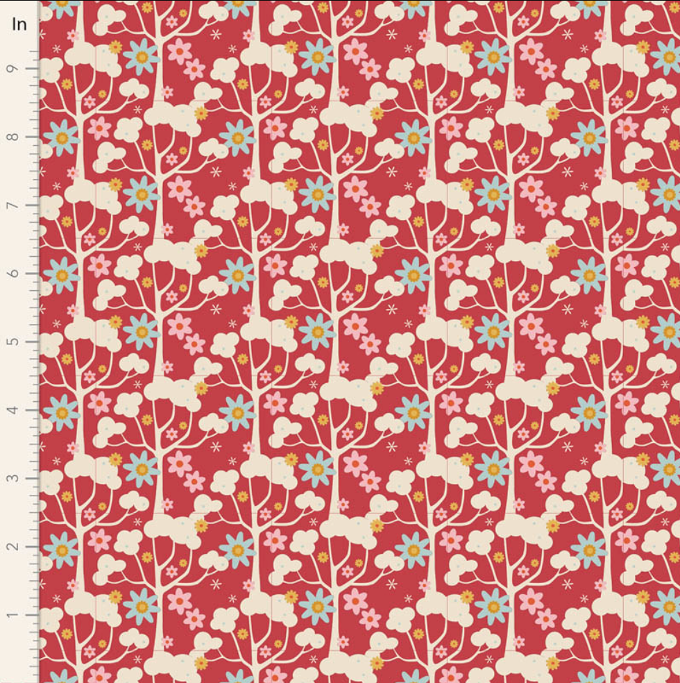 Tilda Fabrics Jubilee ~ TIL100542 ~ Wildgarden ~ Red