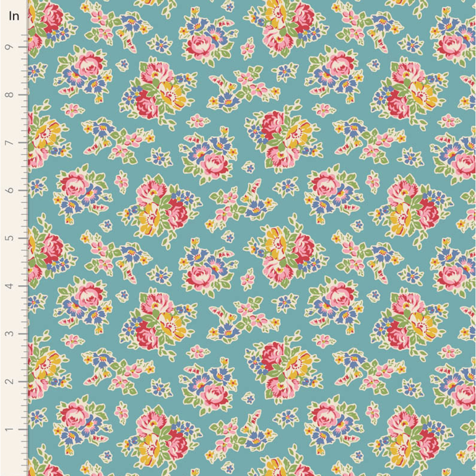 Tilda Fabrics Jubilee ~ 17" x WOF Remnant TIL100559 ~ Sue ~ Teal