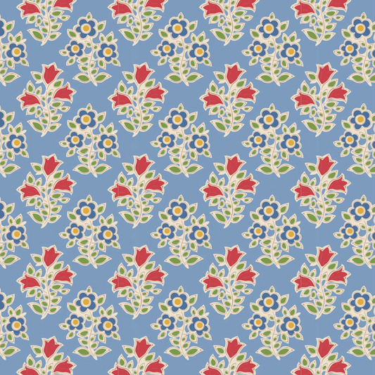 Tilda Fabrics Jubilee Blenders ~ TIL110100 ~ Farm Flowers ~ Light Blue