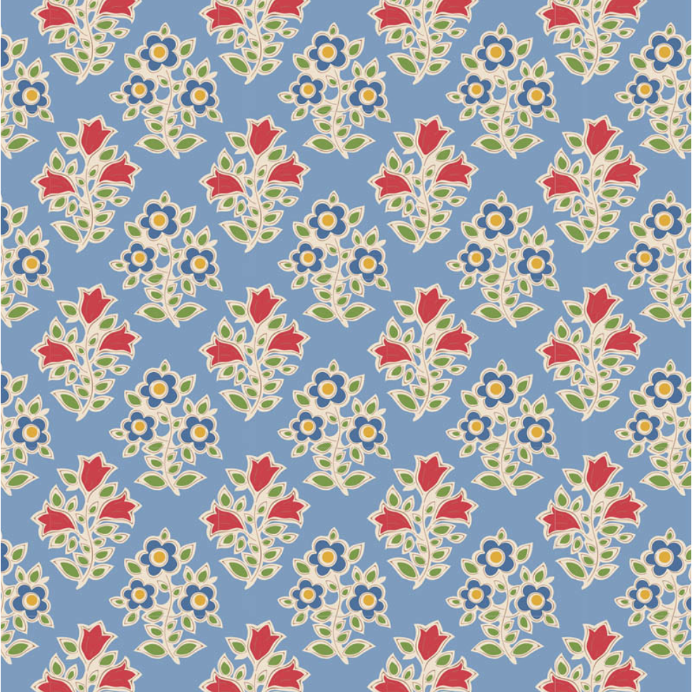 Tilda Fabrics Jubilee Blenders ~ TIL110100 ~ Farm Flowers ~ Light Blue