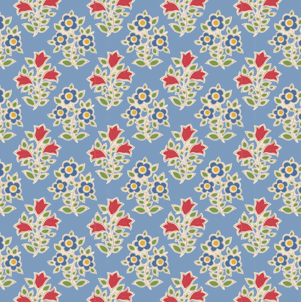 Tilda Fabrics Jubilee Blenders ~ TIL110100 ~ Farm Flowers ~ Light Blue