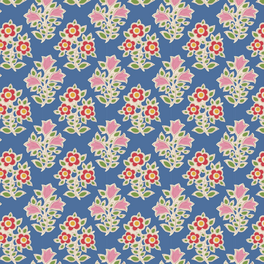 Tilda Fabrics Jubilee Blenders ~ TIL110101 ~ Farm Flowers ~ Blue