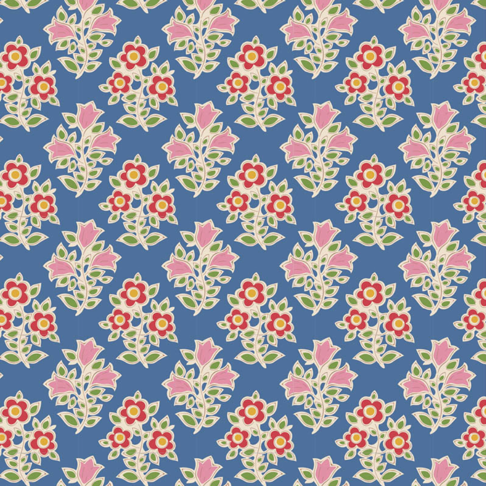 Tilda Fabrics Jubilee Blenders ~ TIL110101 ~ Farm Flowers ~ Blue