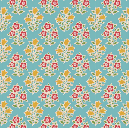 Tilda Fabrics Jubilee Blenders ~ TIL110103 ~ Farm Flowers ~ Teal