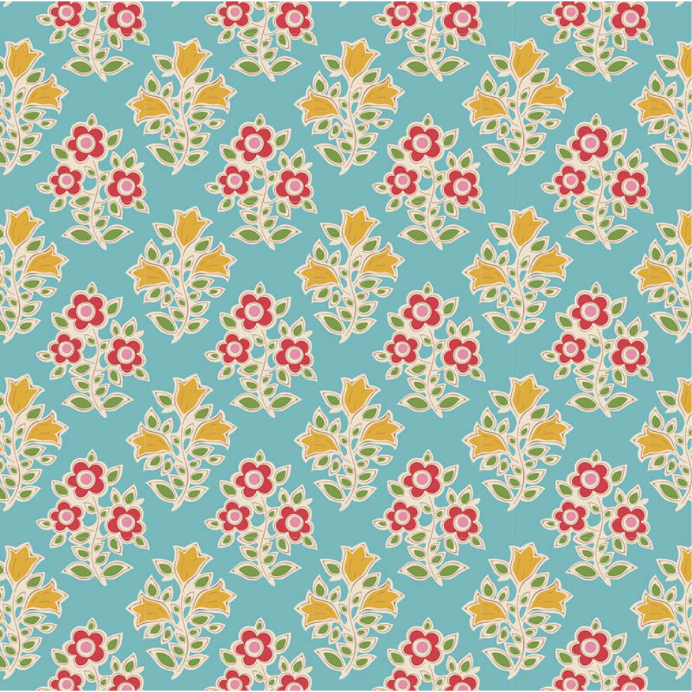 Tilda Fabrics Jubilee Blenders ~ TIL110103 ~ Farm Flowers ~ Teal