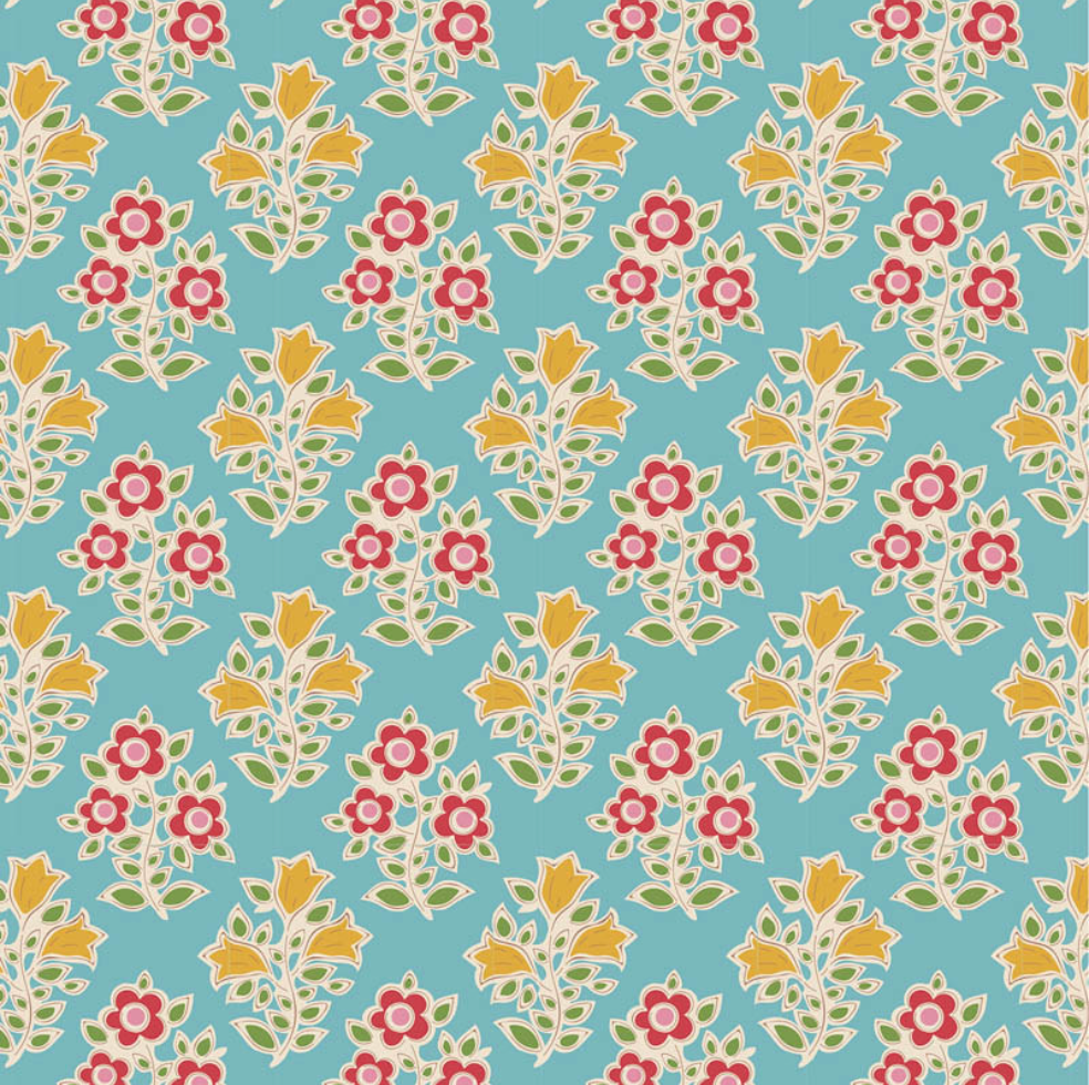 Tilda Fabrics Jubilee Blenders ~ TIL110103 ~ Farm Flowers ~ Teal