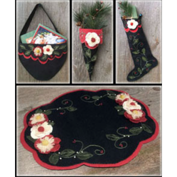 Crane Design ~ Christmas Rose Wool Applique Pattern