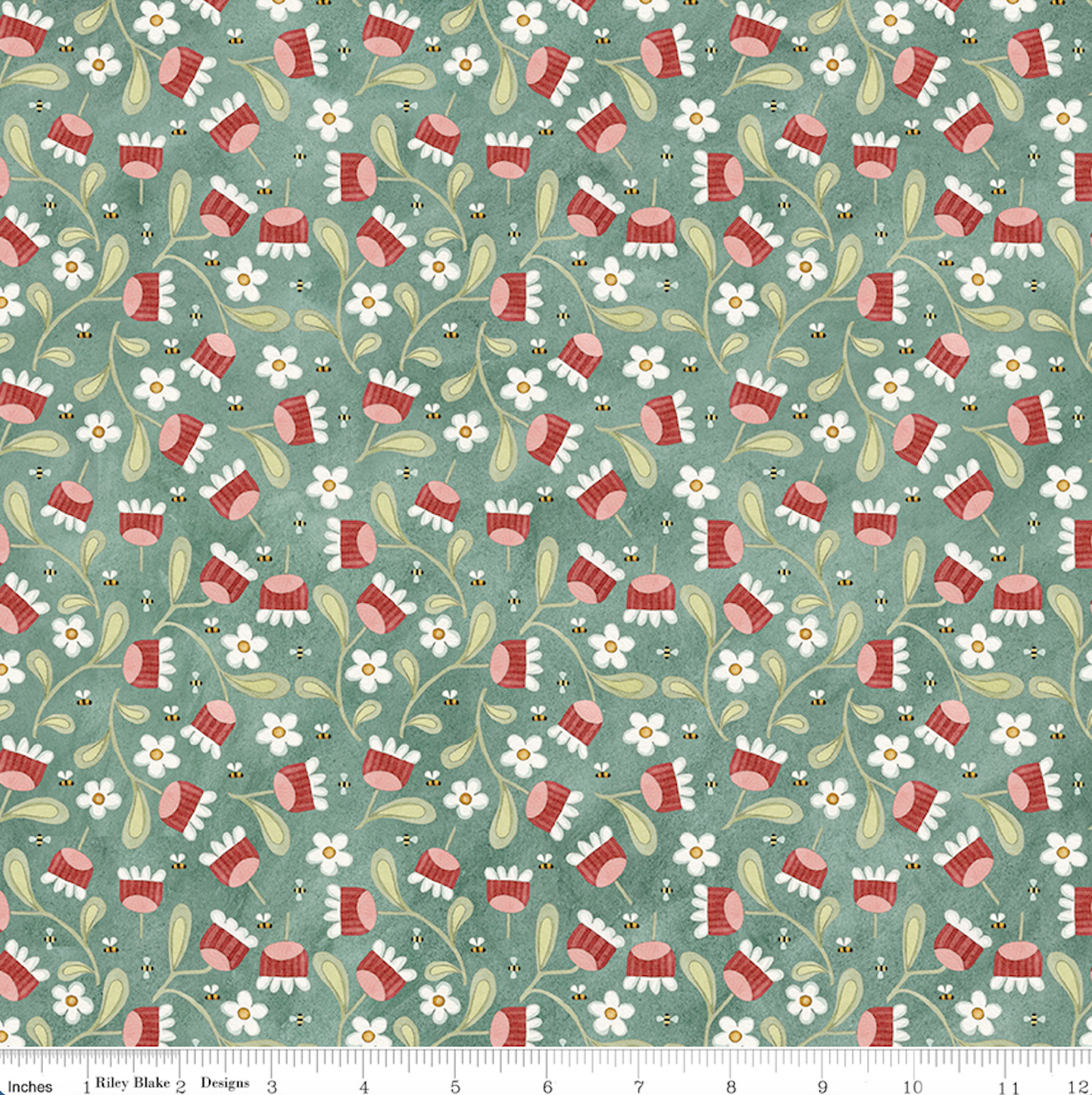 Teresa Kogut Hop Hop Hooray ~  Blooms and Bees C14274 Teal