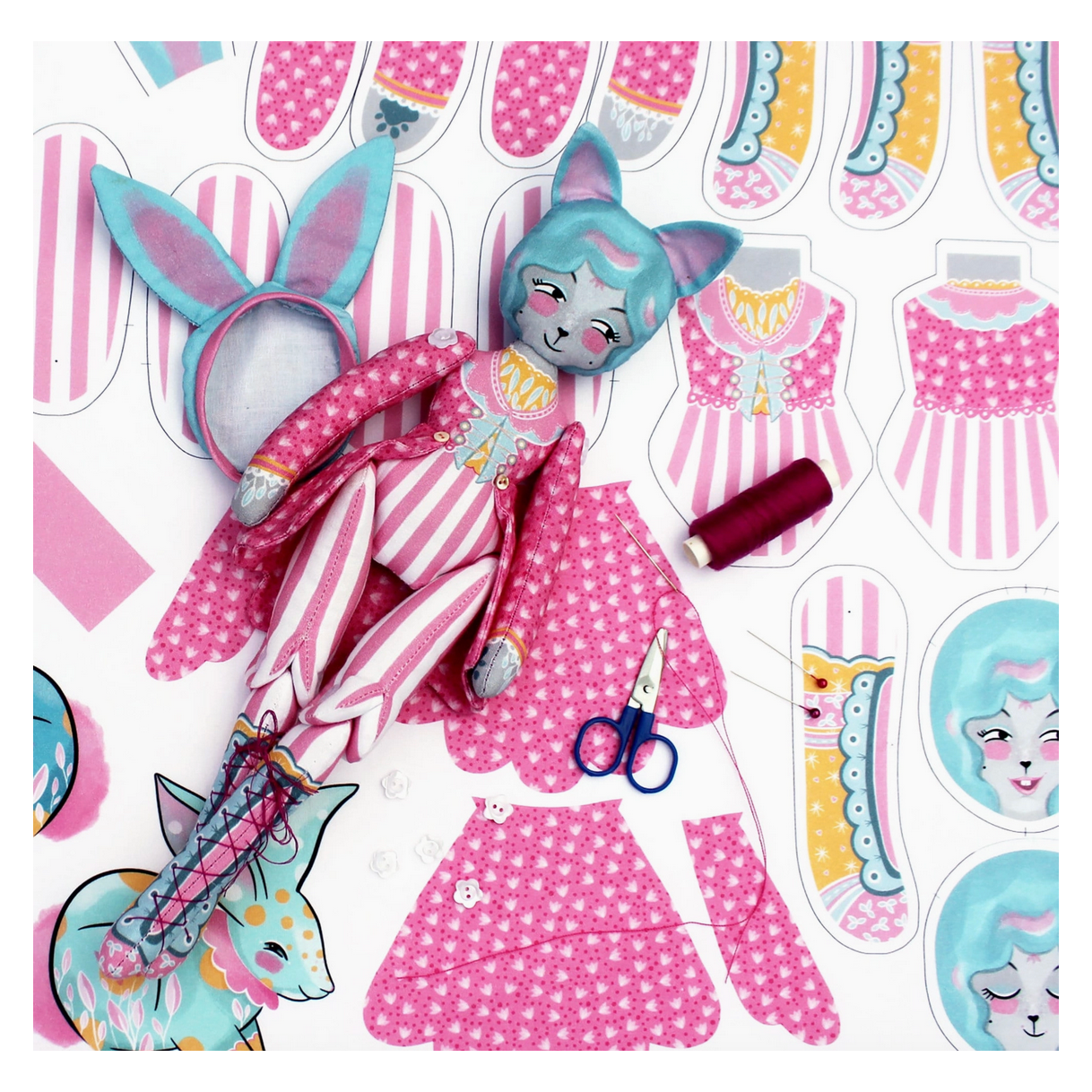 Diy Dolly Kit - Mewky the Circus Ringmaster Cat Bunny Doll