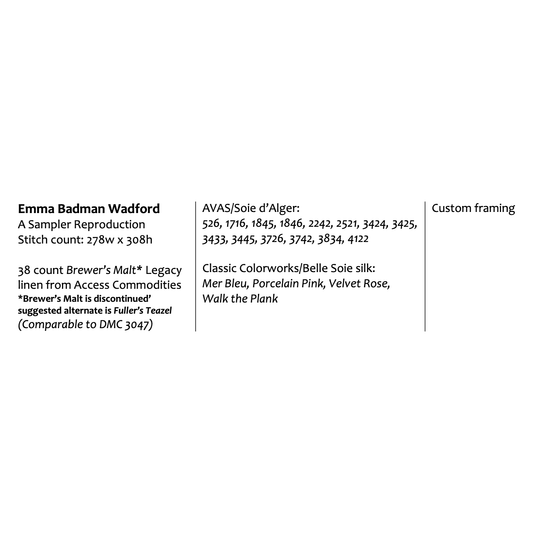 Erica Michaels | Emma Badman Wadford Reproduction Sampler MARKET 2024