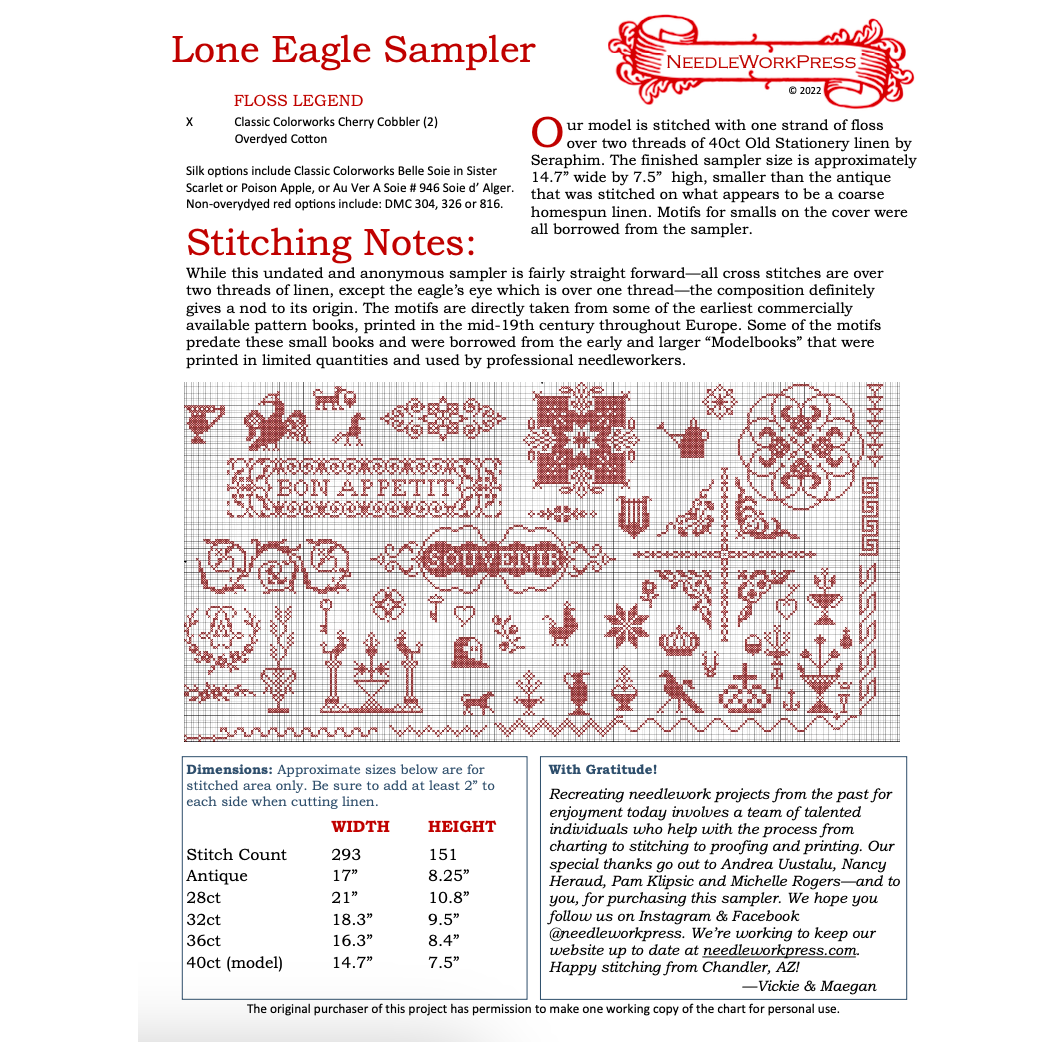 NeedleWorkPress | Lone Eagle Sampler MARKET 2024