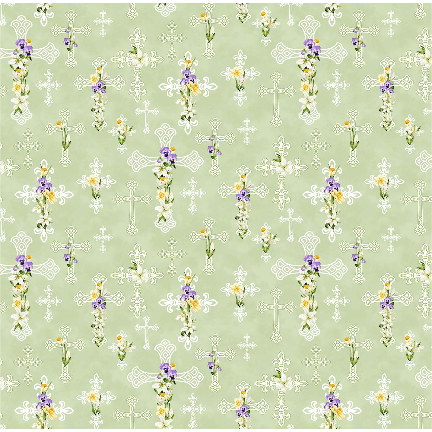 Northcott ~ Spring Awakening ~ Floral Cross ~ 26869 72 Green Multi