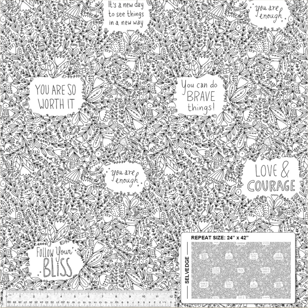 Bliss by Windham ~ 6 yds 28" ~ Love & Courage ~ Black and White 53982-1