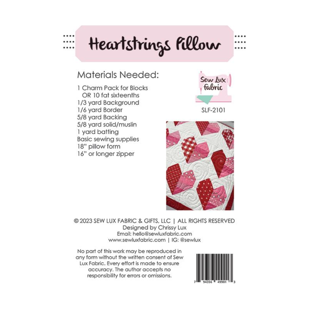 Sew Luxe ~ Heartstrings Pillow Sewing Pattern – Hobby House Needleworks