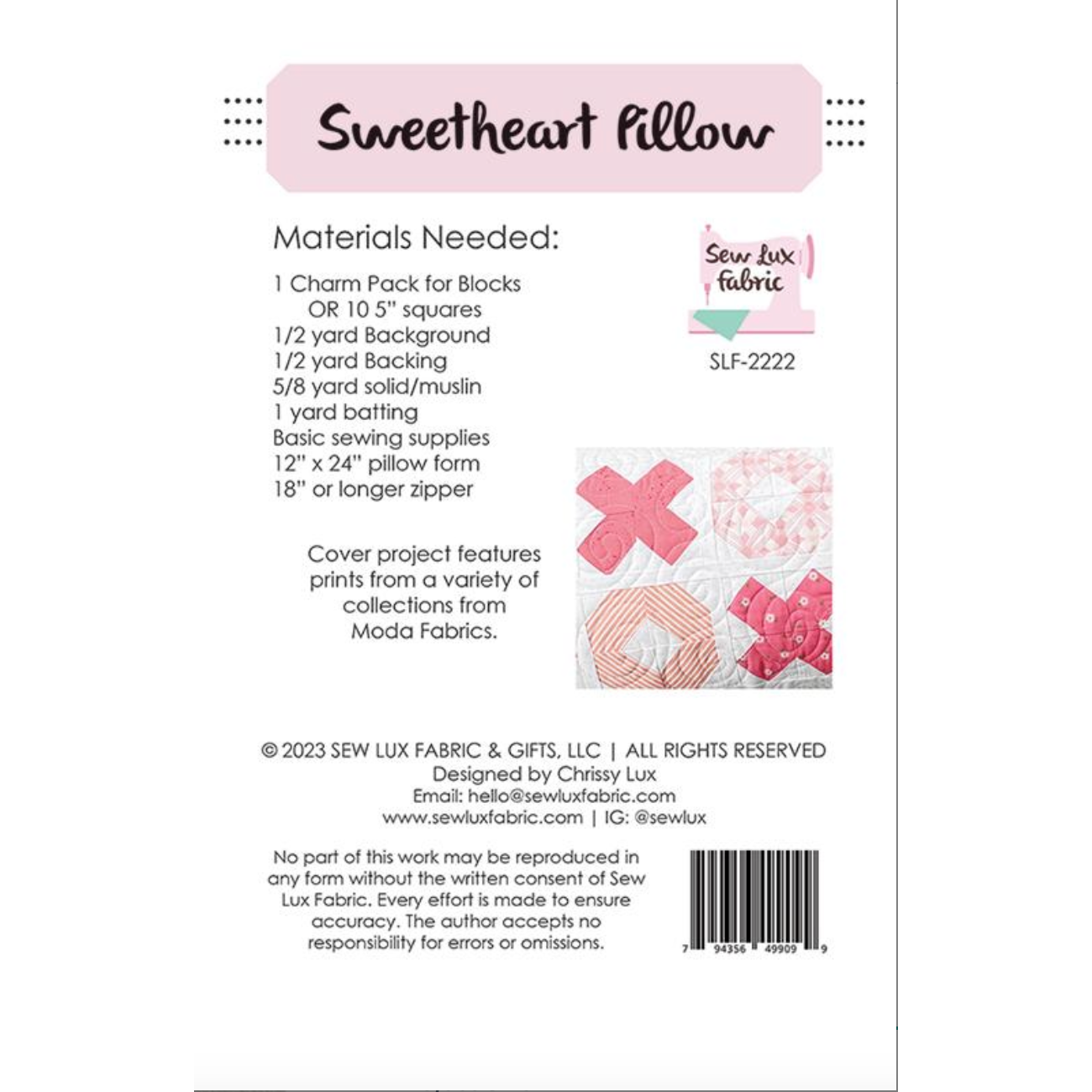 Sew Luxe ~ Sweetheart Pillow Sewing Pattern
