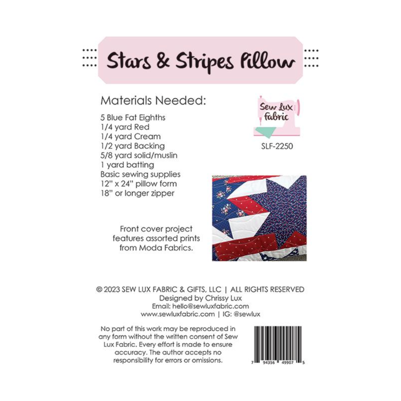 Sew Luxe ~ Stars & Stripes Pillow Sewing Pattern