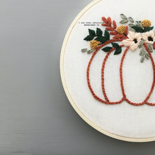 And Other Adventures Embroidery Co | Rust Floral Pumpkin Embroidery Kit