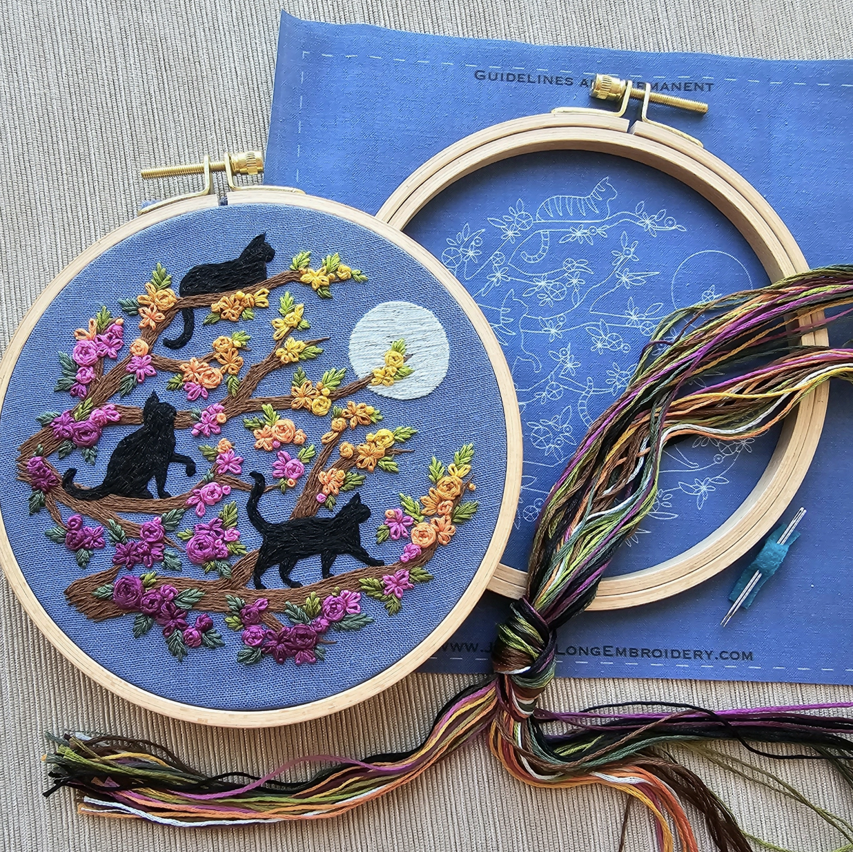Jessica Long Embroidery | Cats & Full Moon  Embroidery Kit