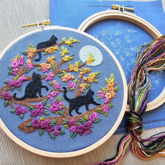 Jessica Long Embroidery | Cats & Full Moon  Embroidery Kit