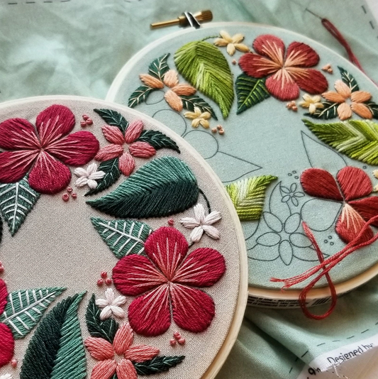 Jessica Long Embroidery | Floral Flourish Beginner Embroidery Kit - Light Taupe fabric