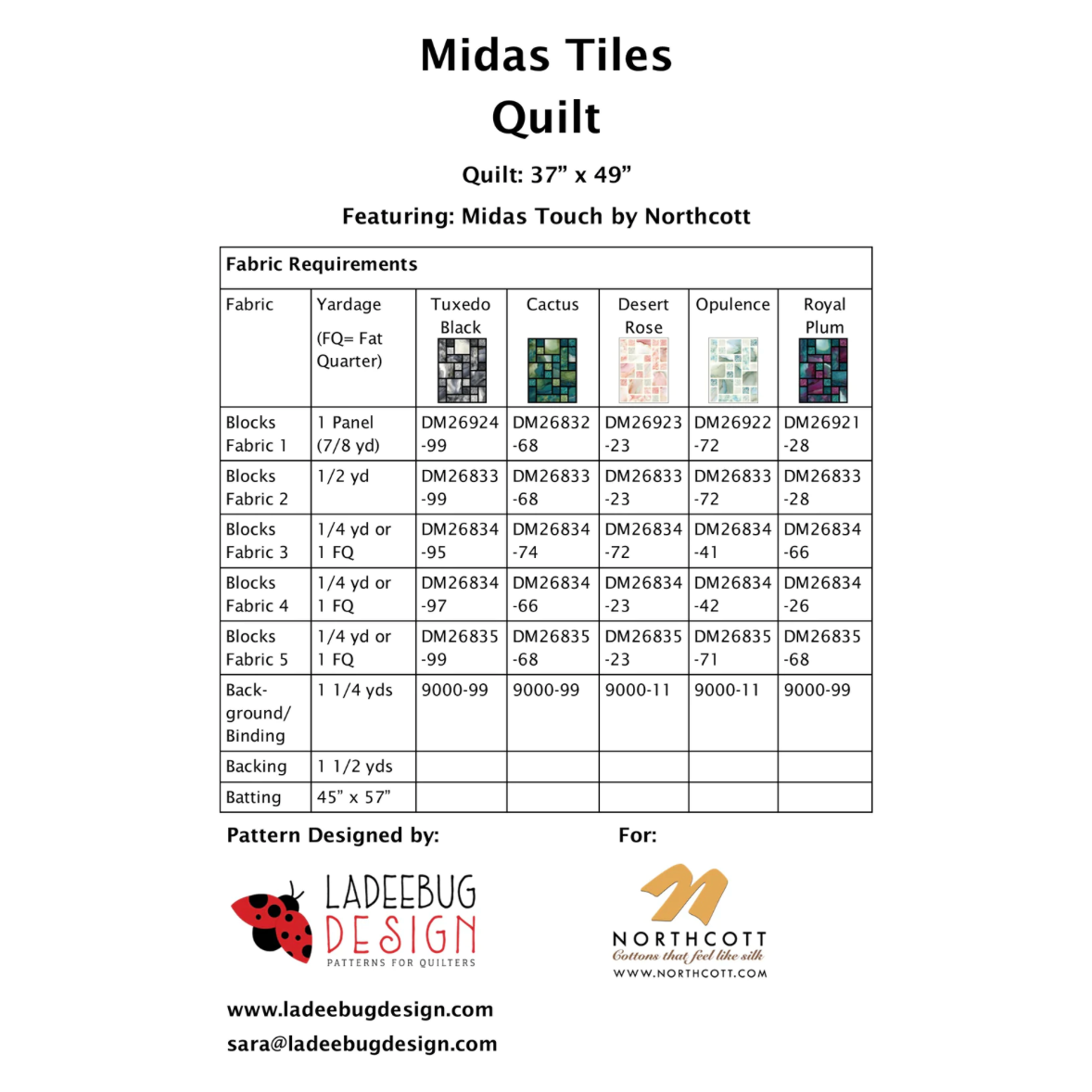 Ladeebug Design ~ Midas Tiles Quilt Pattern