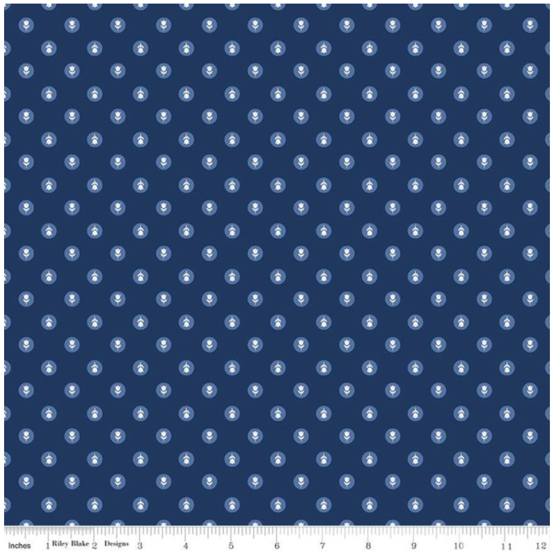 Tulip Cottage ~ Flower Dots C14264 Navy