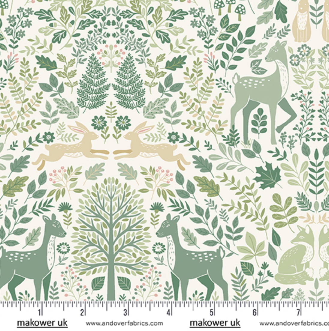 Foxwood ~ Dawn Nature Trail Green on Cream ~ MU-015-G