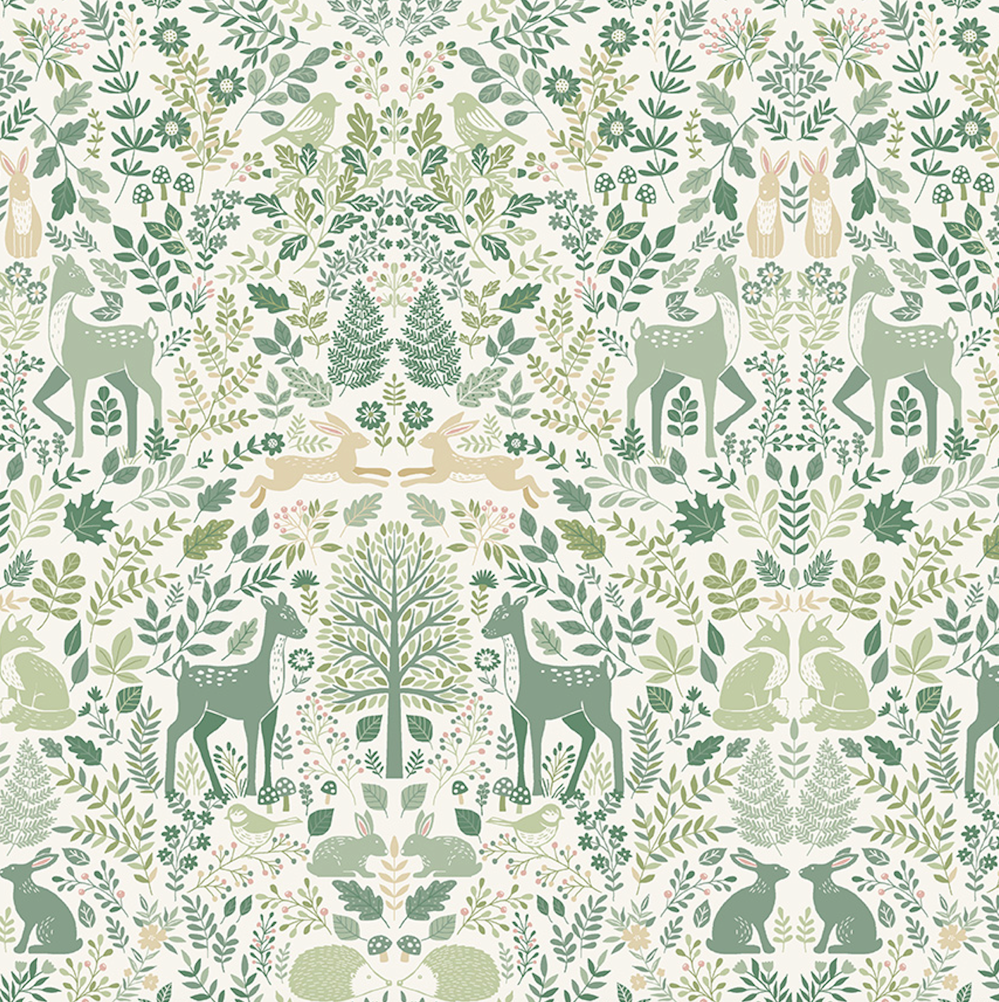 Foxwood ~ Dawn Nature Trail Green on Cream ~ MU-015-G