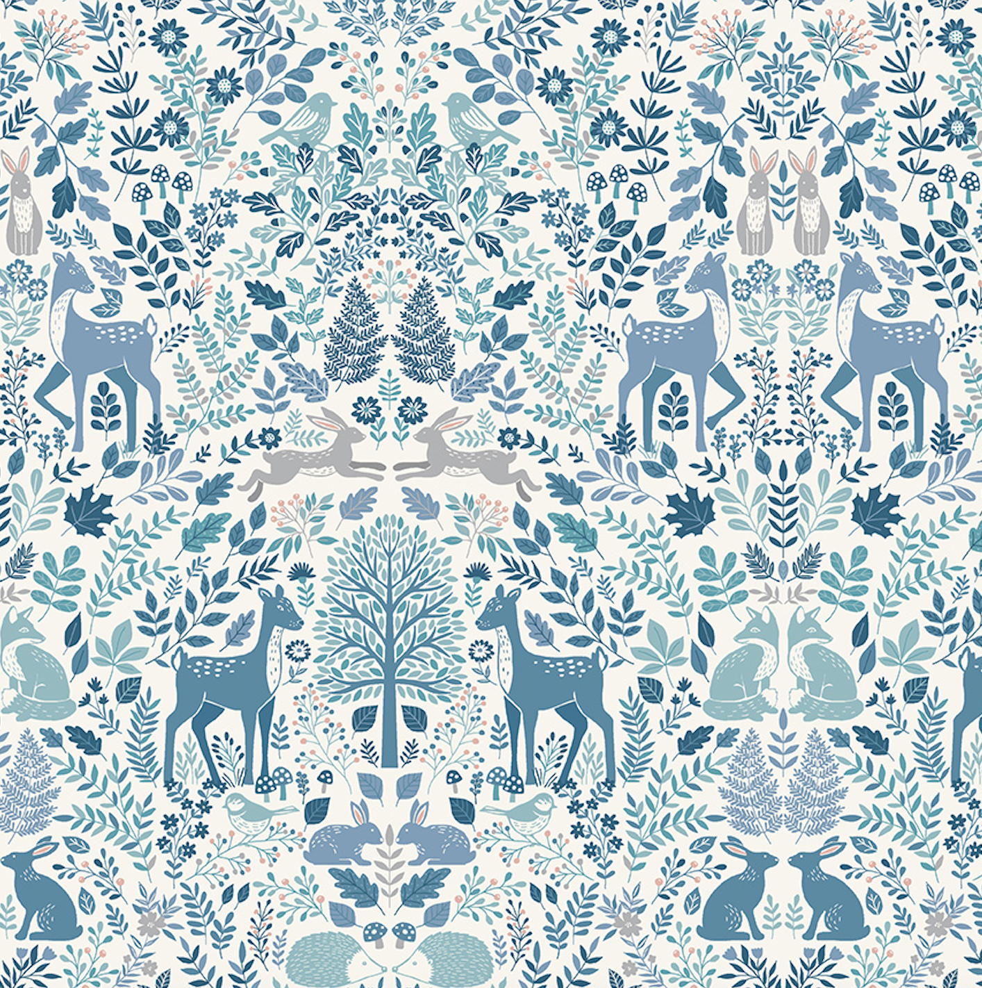 Foxwood ~ Dawn Nature Trail Blue on Cream ~ MU-015-B